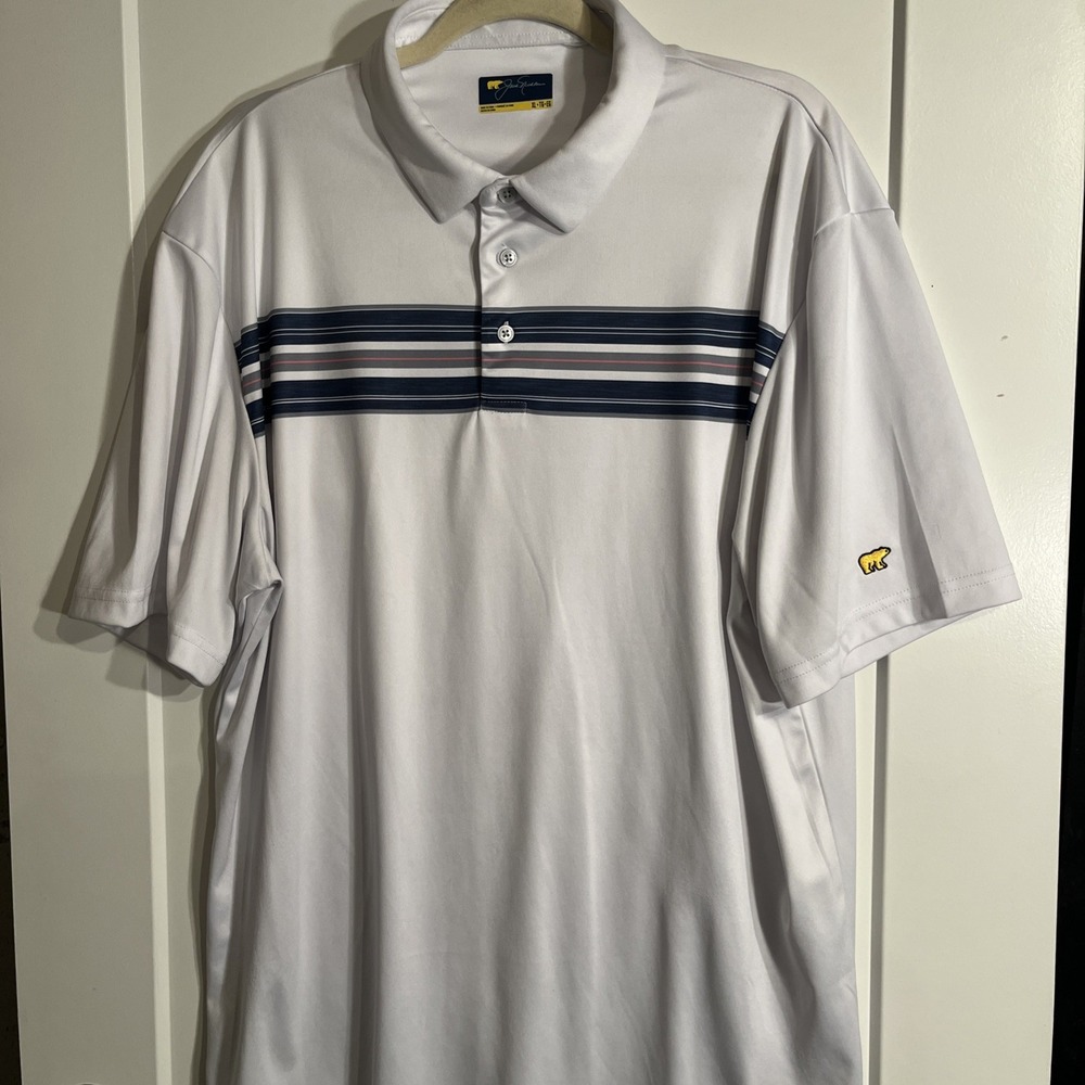 Jack Nicklaus Men's Golf Polo Shirt White Chest Stripe XL Yellow Bear